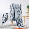 Back Printing Shaved Flannel Plush Blanket; Blue Stripe Blanket for Bed or Sofa; 80&quot; x 90&quot;
