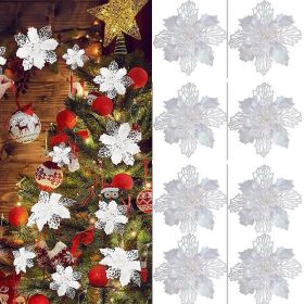 10X Christmas Large Poinsettia Glitter Flower Tree Hanging Party Xmas Decor AA (Option: New)