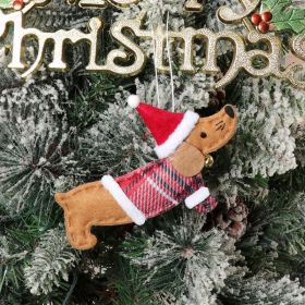 Christmas Decorations Dressing Sausage Dog Small Pendant (Color: brown)