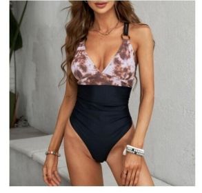 One Piece Swimsuit Tummy Control V Neck Bathing Suits (Color: Red, size: S)