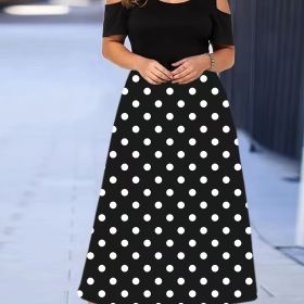 Plus Size Ombre Print Cold Shoulder Maxi Dress; Women's Plus Slight Stretch Elegant Short Sleeve Long Prom Dress (Color: Mixed Colour, size: 3XL(18))