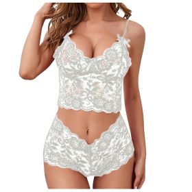 Sexy Women Lingerie Set Thin Lace Flower Printed Underwear Suit Female Adjustable Shoulder Strap Triangle Cup Bralettle (Cup Size: S, Color: white set)