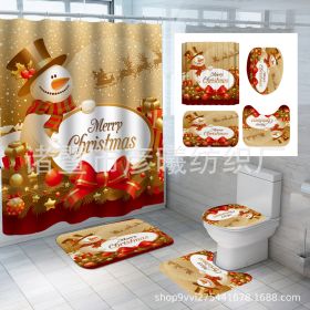 Christmas Snow Elf Shower Curtain Pattern Multi-choice Digital Printing Toilet Three-piece Set Four-piece Shower Curtain Large Quantity And Excellent (Option: Yl0003-60x40cm Carpet)
